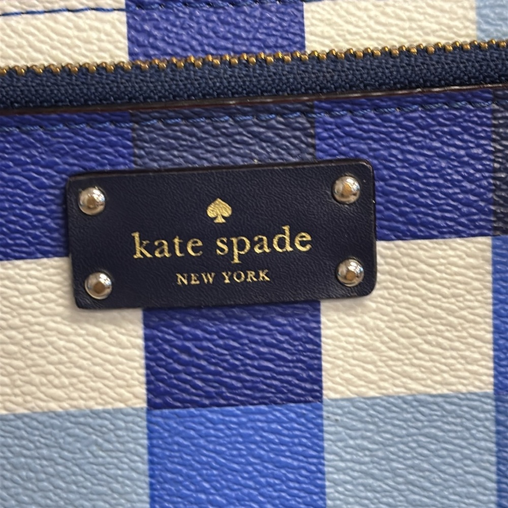 Kate Spade Blue Gingham Checkered Leather Wallet EUC - Picture 2 of 10